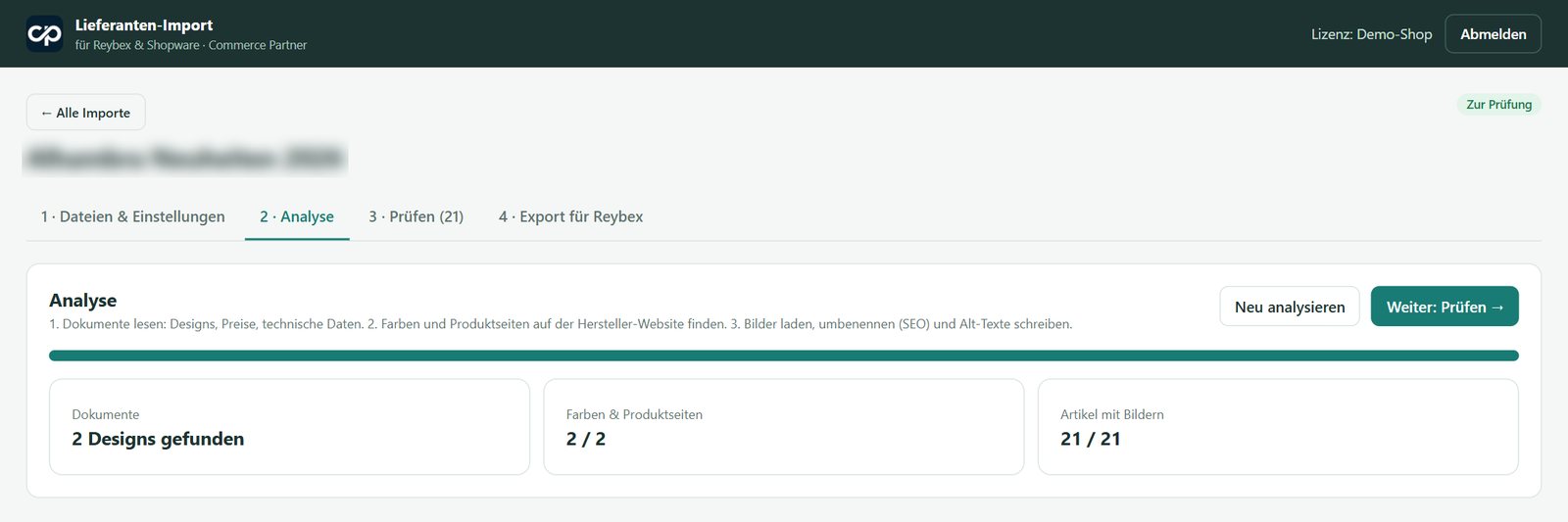 Analyse: 2 Designs gefunden, Farben und Produktseiten 2 von 2, Artikel mit Bildern 21 von 21